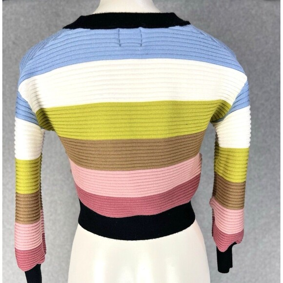 Industry Sweater Womens Small Petite Black Cropped Balloon Sleeve Y2K Striped - Picture 6 of 14